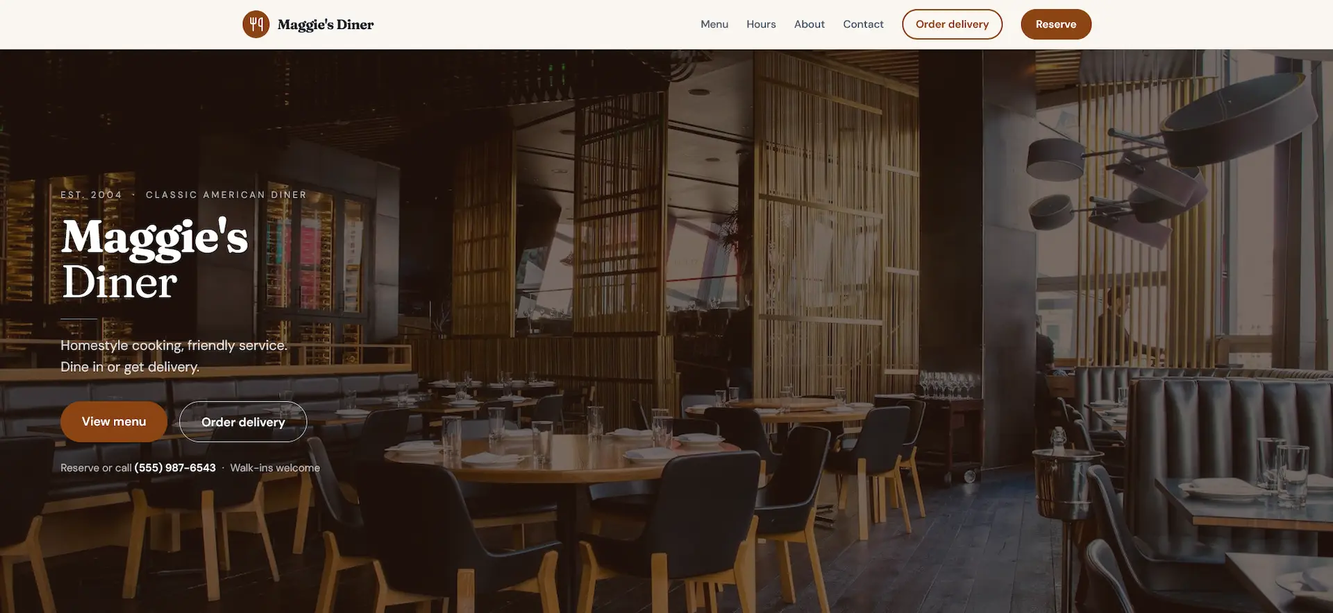 Restaurant example homepage